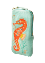 VELVET SUNGLASSES POUCH - SPARKLING SEAHORSE - AQUA
