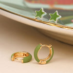 Golden and green enamel hoop and star earring duo 3856
