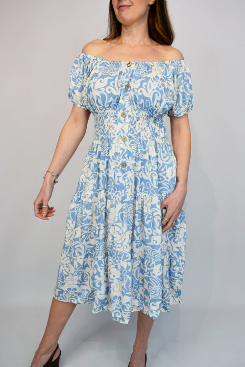 Coloured Paisley Button Detail Midi Dress