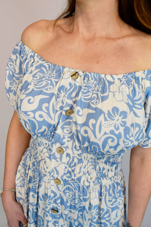 Coloured Paisley Button Detail Midi Dress