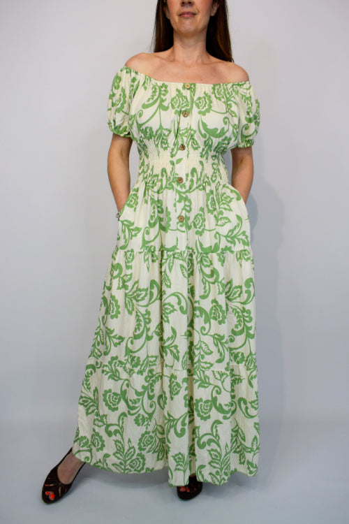 Coloured Paisley Button Front Maxi Dress