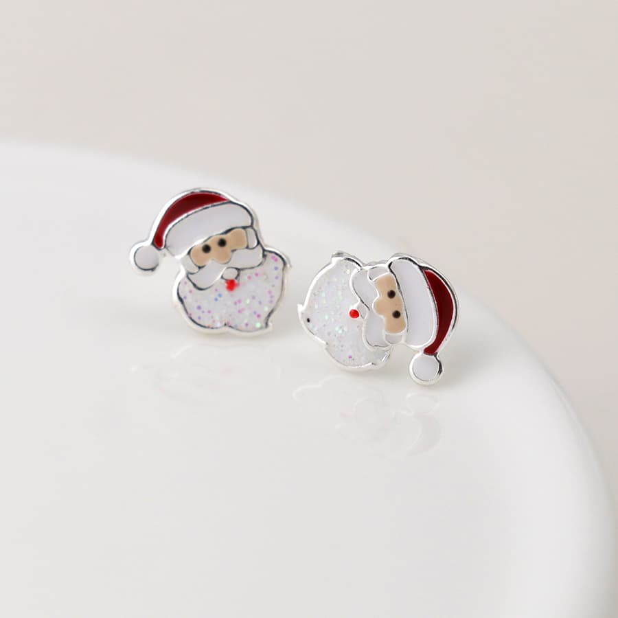 Sterling silver santa stud earrings