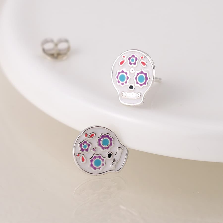 Sterling silver sugar skull stud earrings