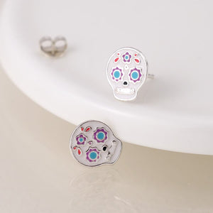 Sterling silver sugar skull stud earrings