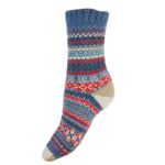 BLUE, CREAM AND RED SCANDI PATTERNED SOFT WOOL BLEND SOCKS