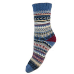 BLUE AND BURGUNDY SCANDI PATTERNED SOFT WOOL BLEND SOCKS