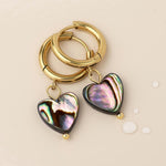 Waterproof gold plated hoop and shell heart earrings
