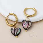 Waterproof gold plated hoop and shell heart earrings