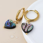 Waterproof gold plated hoop and shell heart earrings