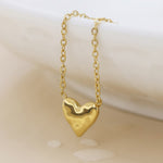 Waterproof gold plated small beaten heart necklace