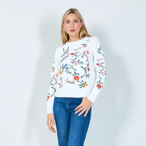 Botanical embroidered knit sweater