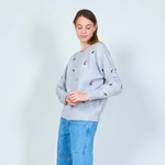 Floral embroidered crew neck sweater