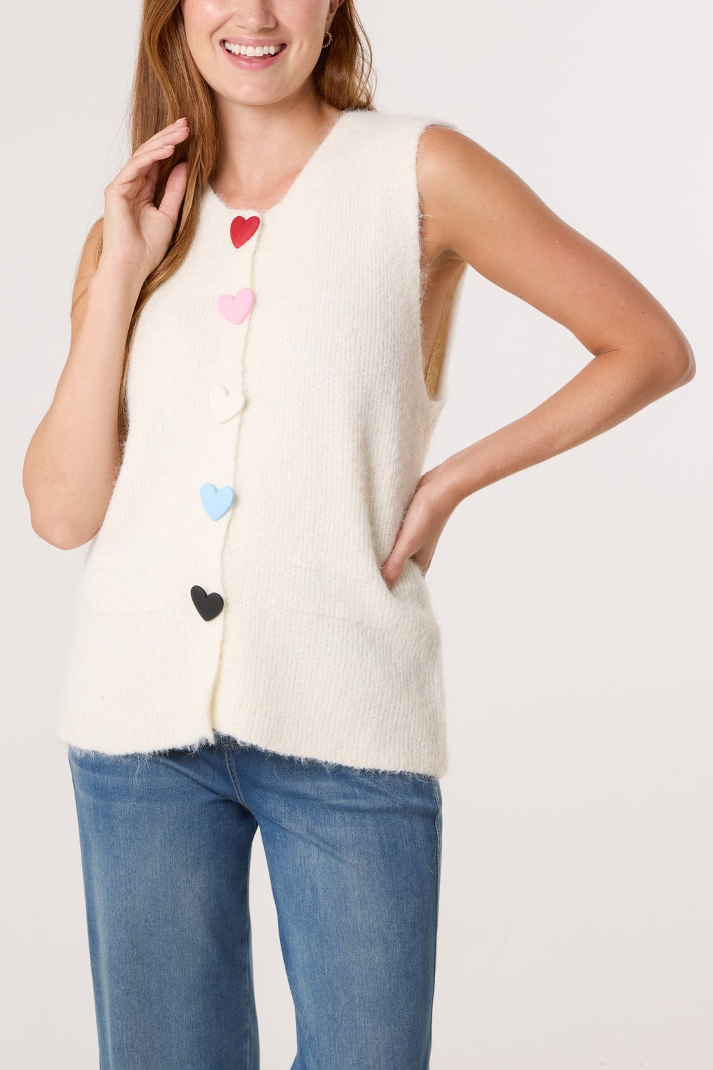 COLOURFUL HEART BUTTON KNIT VEST