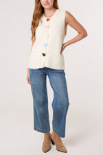 COLOURFUL HEART BUTTON KNIT VEST