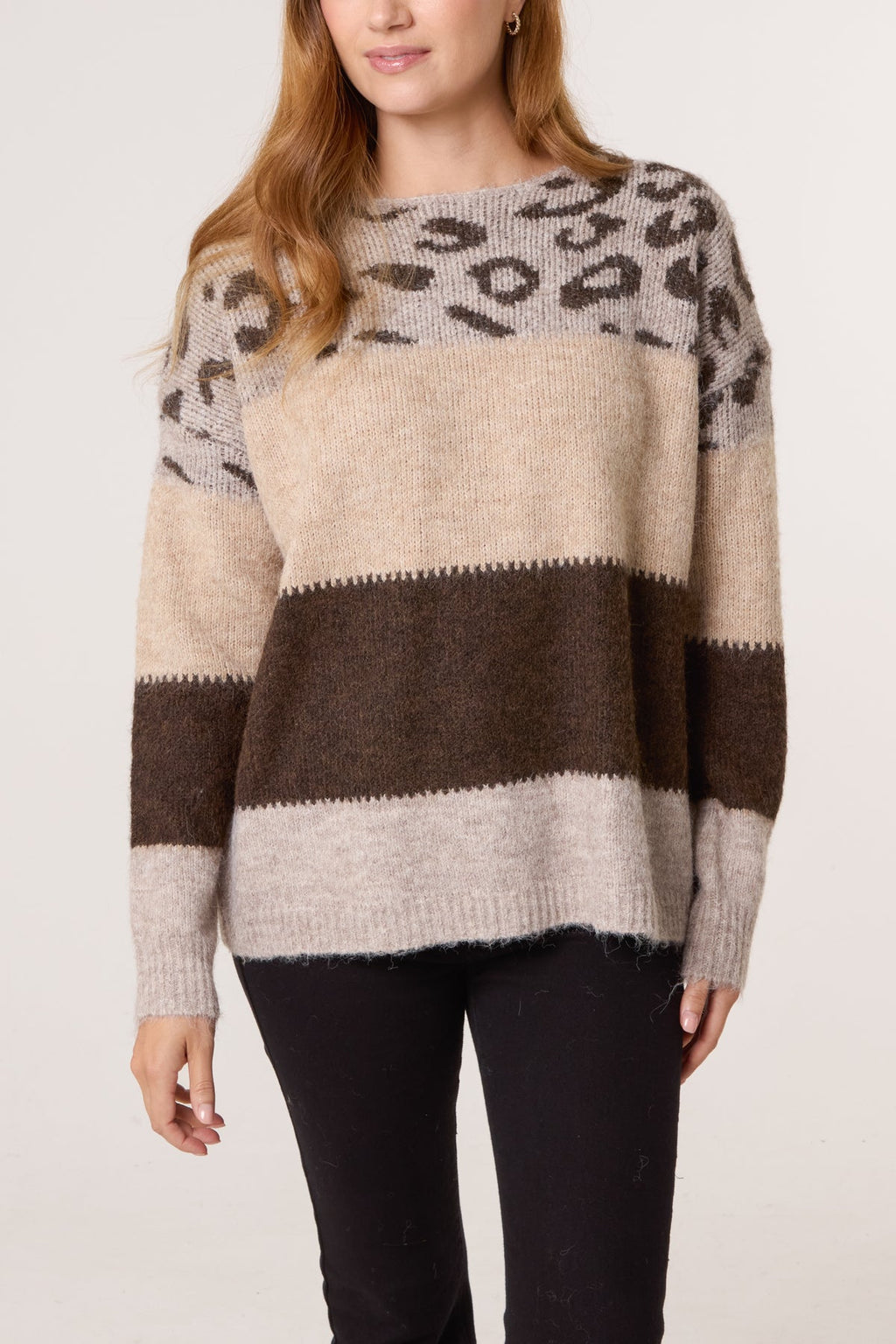 ANIMAL COLOUR BLOCK KNIT JUMPER