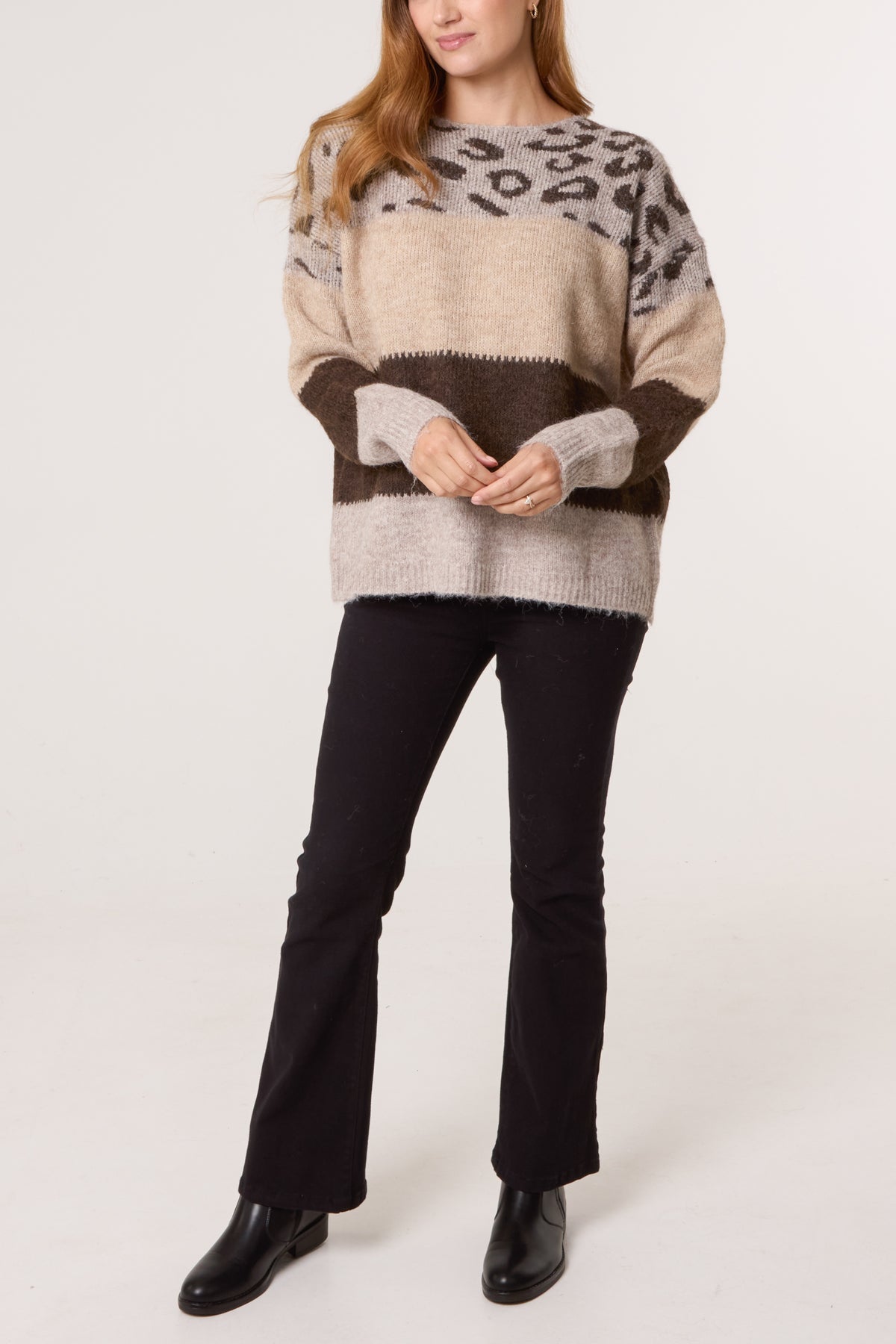 ANIMAL COLOUR BLOCK KNIT JUMPER