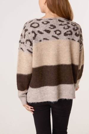 ANIMAL COLOUR BLOCK KNIT JUMPER