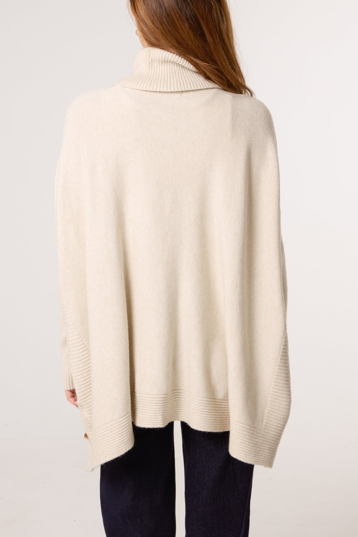 SIDE BUTTONS ROLL NECK KNIT JUMPER