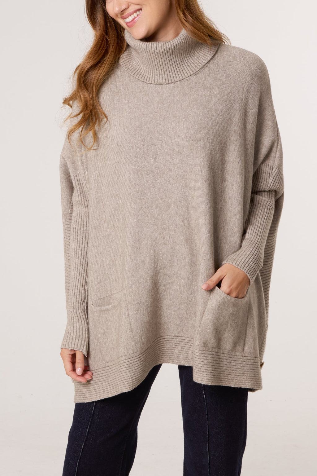 SIDE BUTTONS ROLL NECK KNIT JUMPER