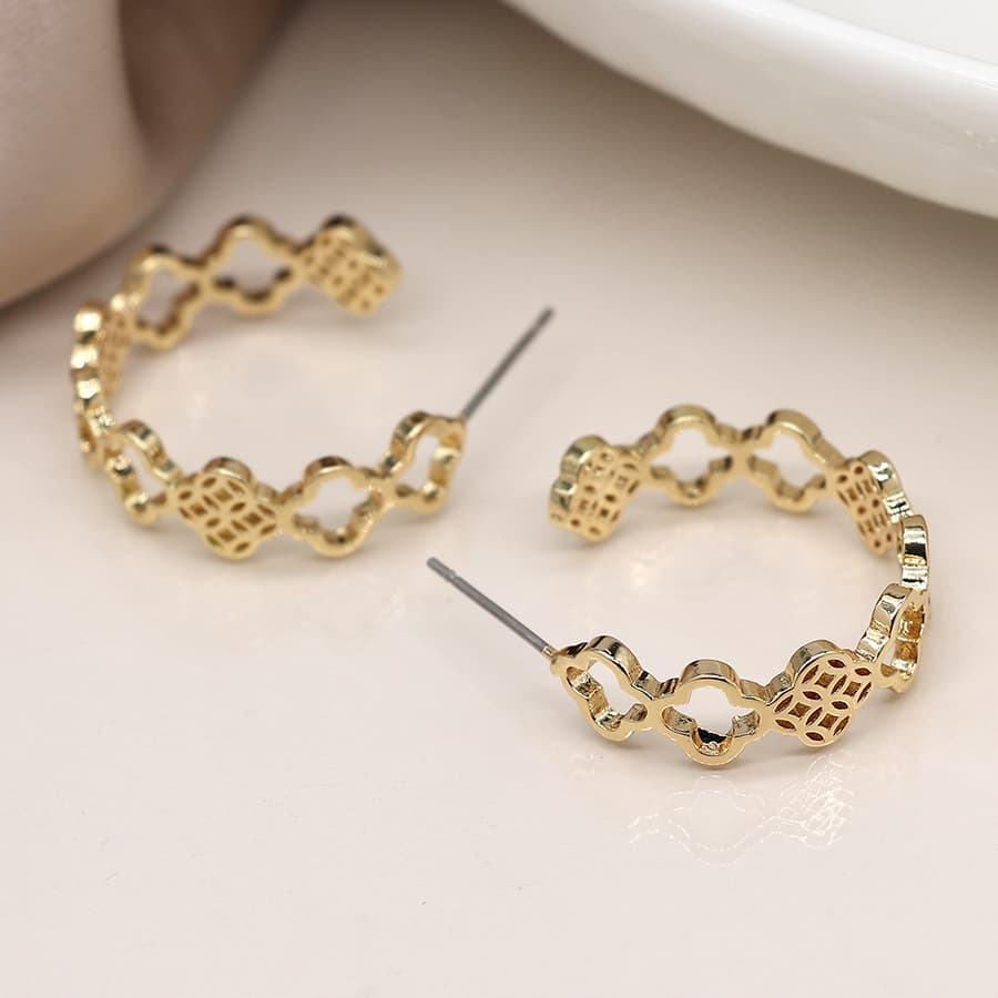 Golden multi quatrefoil hoop earrings