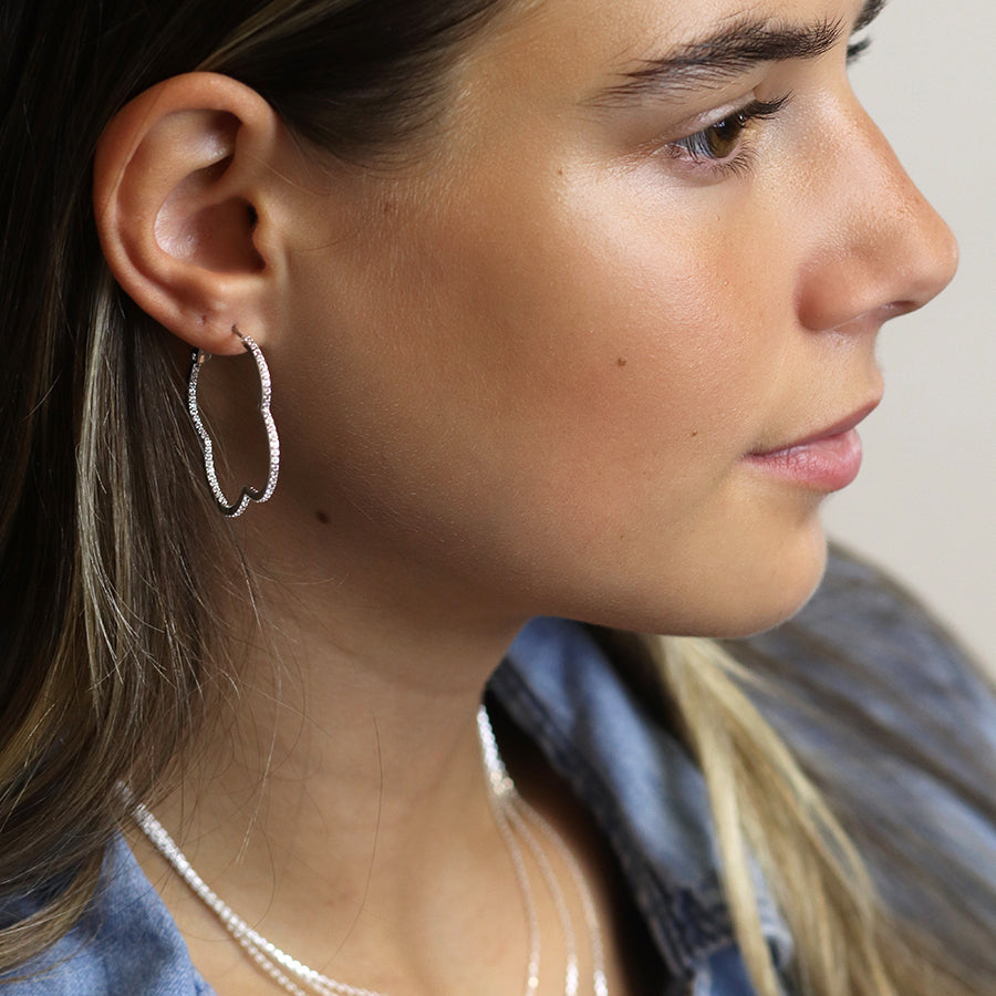Silver plated large crystal quatrefoil hoops