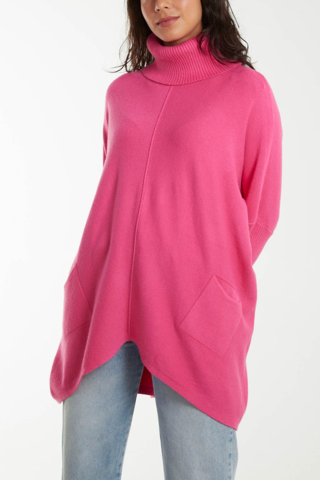 ROLL NECK POCKET BATWING SLEEVE OVERSIZED JUMPER