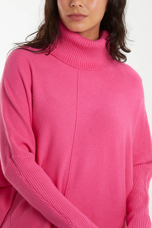 ROLL NECK POCKET BATWING SLEEVE OVERSIZED JUMPER