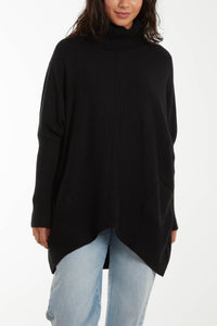 ROLL NECK POCKET BATWING SLEEVE OVERSIZED JUMPER