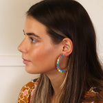 Blue and multicolour bead flower hoop earrings