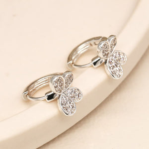 Silver plated crystal butterfly hoops