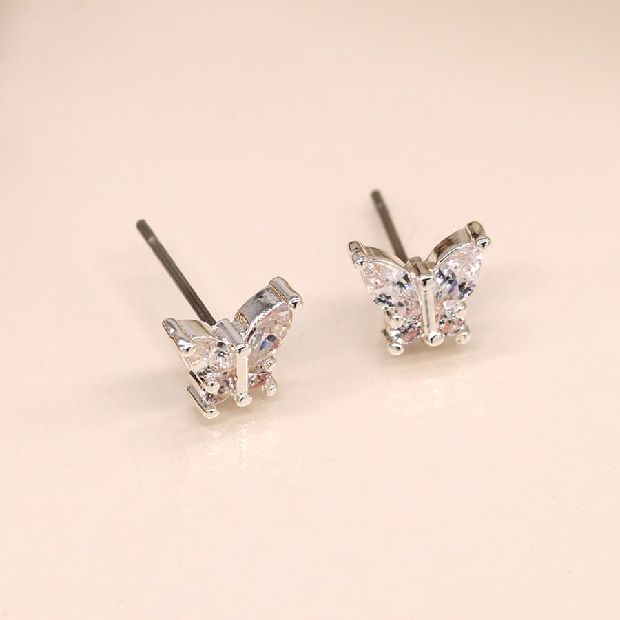 Silver plated crystal butterfly earrings