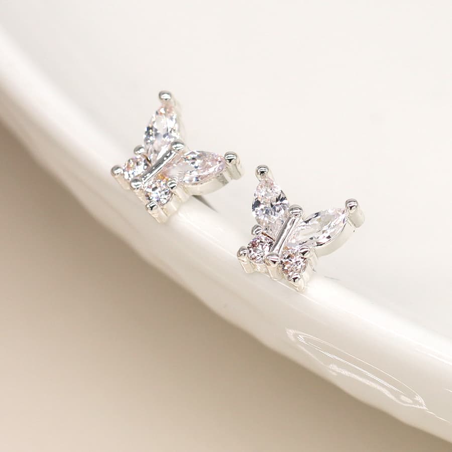 Silver plated crystal butterfly earrings