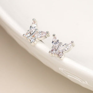 Silver plated crystal butterfly earrings