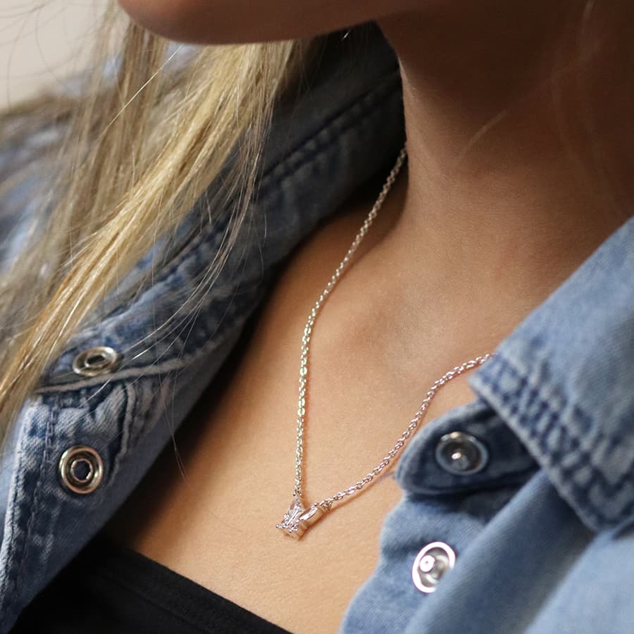 Silver plated crystal butterfly necklace