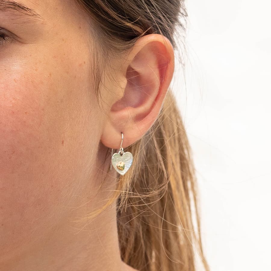Silver and gold plated double heart earrings