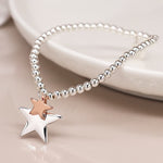 Silver plated and rose gold double star bracelet
