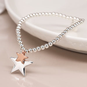 Silver plated and rose gold double star bracelet