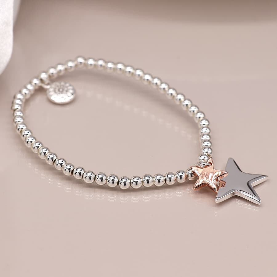 Silver plated and rose gold double star bracelet
