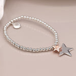 Silver plated and rose gold double star bracelet