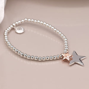 Silver plated and rose gold double star bracelet