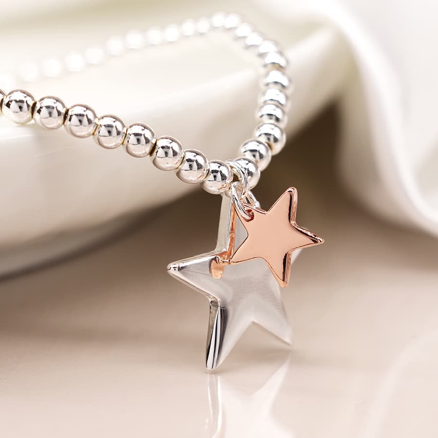 Silver plated and rose gold double star bracelet