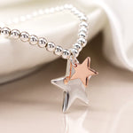 Silver plated and rose gold double star bracelet