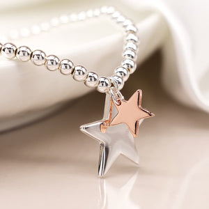 Silver plated and rose gold double star bracelet