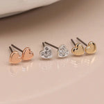 Triple heart rose gold silver and crystal earring set