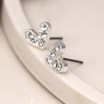 Silver plated crystal heart stud earrings
