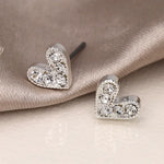 Silver plated crystal heart stud earrings