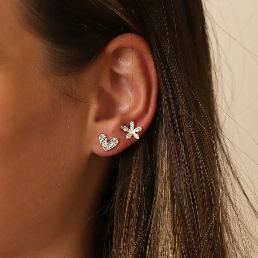 Silver plated crystal heart stud earrings