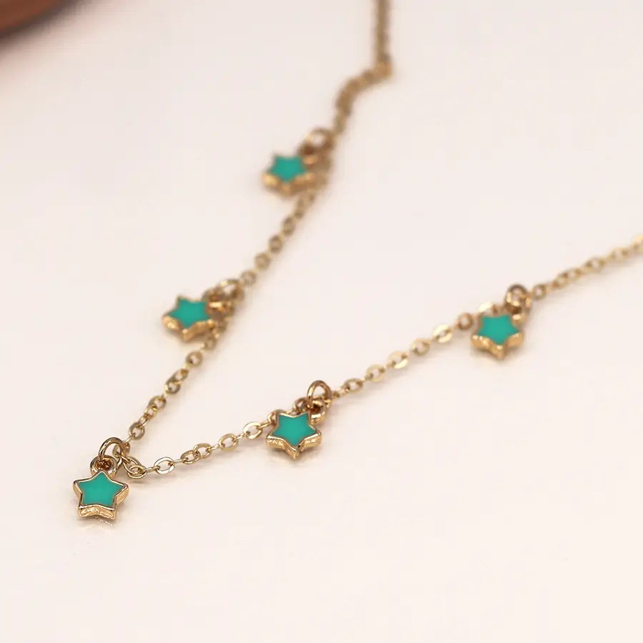 Golden chain and turquoise stars necklace