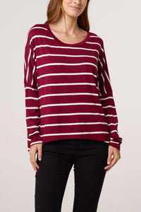 SCOOP NECK LONG SLEEVE STRIPE TOP