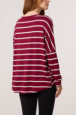 SCOOP NECK LONG SLEEVE STRIPE TOP
